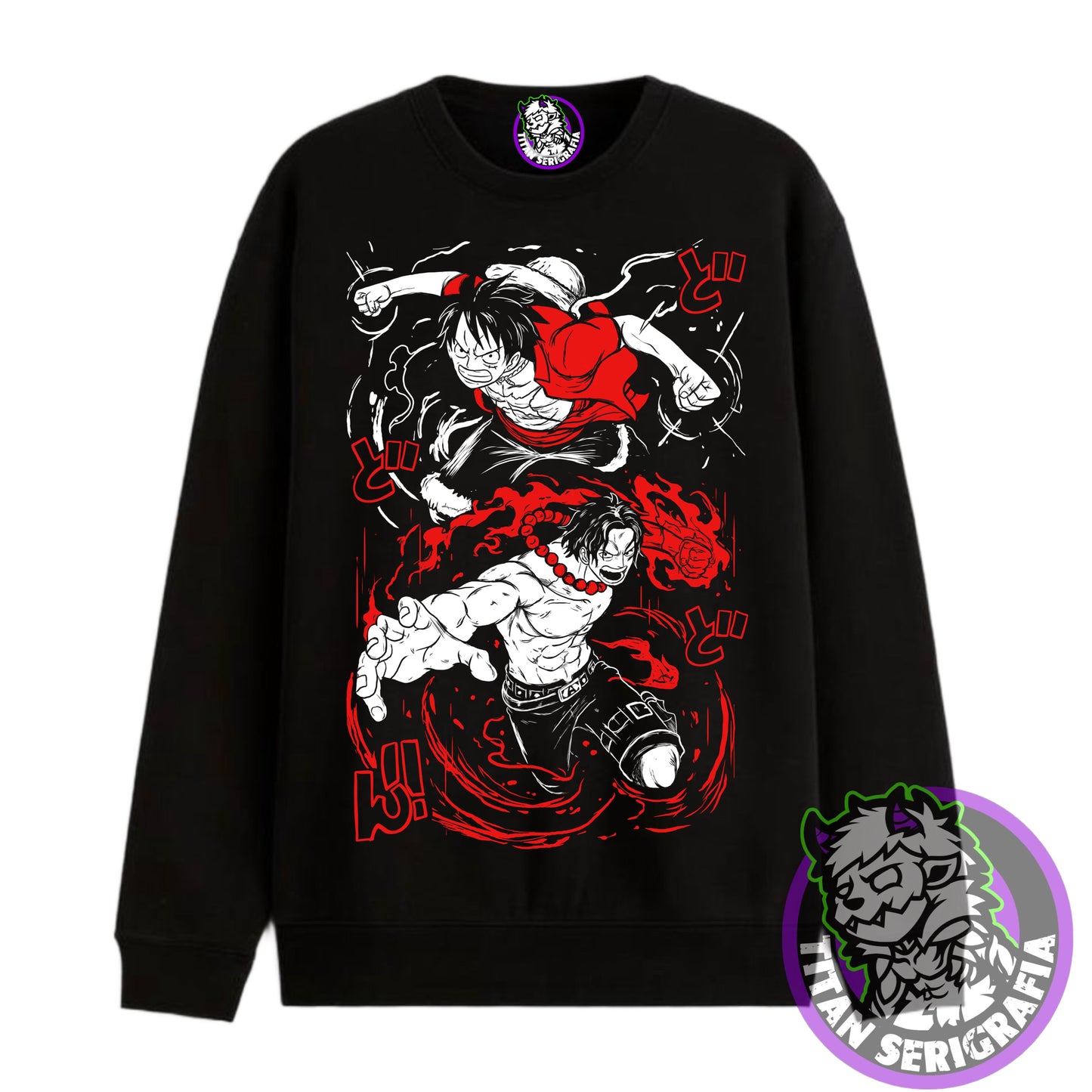 Poleron hoodie y polo negro Luffy y Ace/One Piece