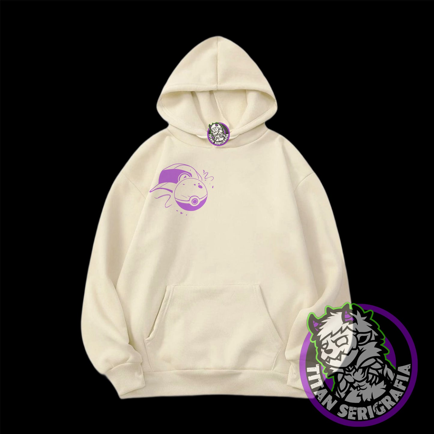 Poleron hoodie arena, gris y rosa Mewtwo-Mew/Pokemon