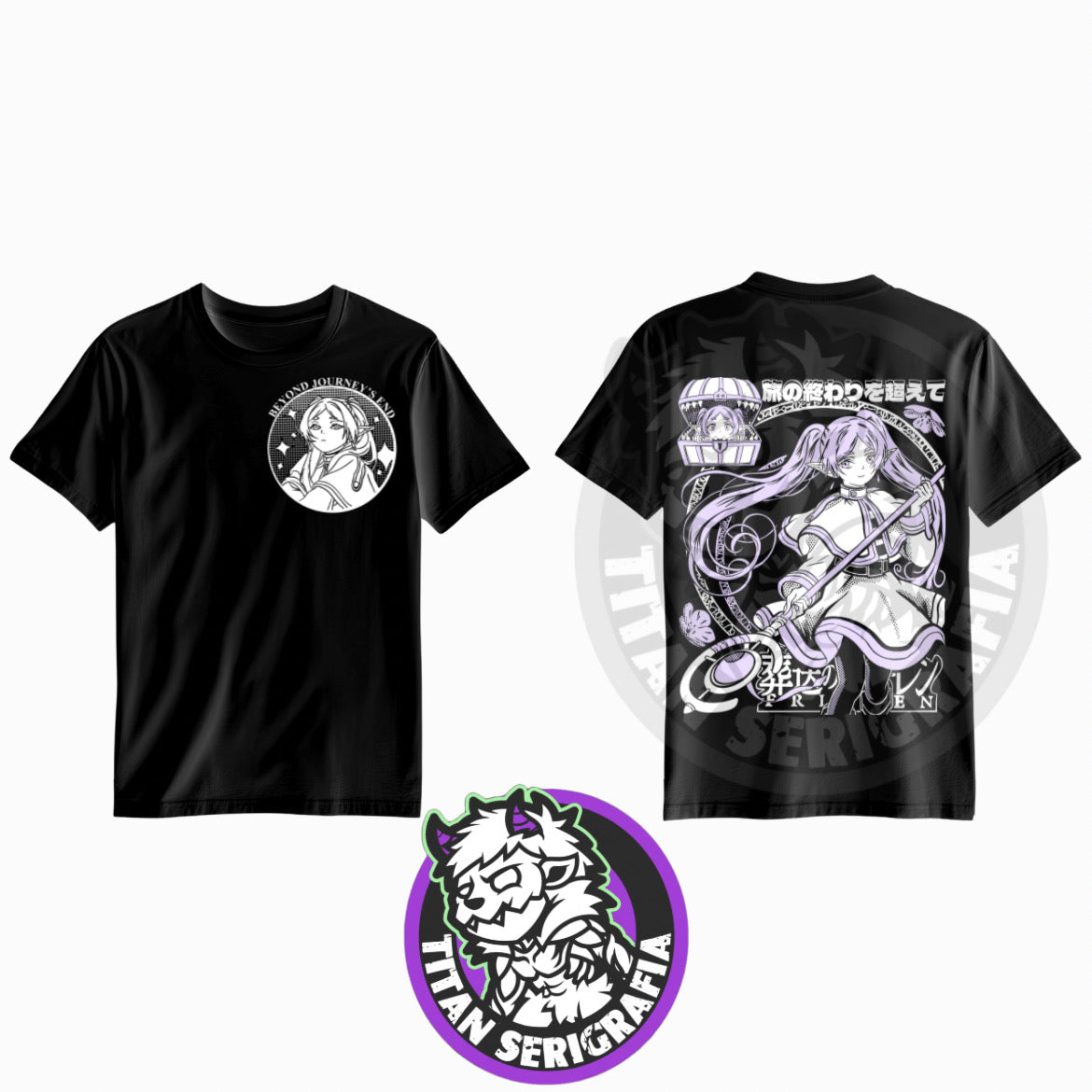 Polera negra doble estampado Frieren/ Soso no Frieren