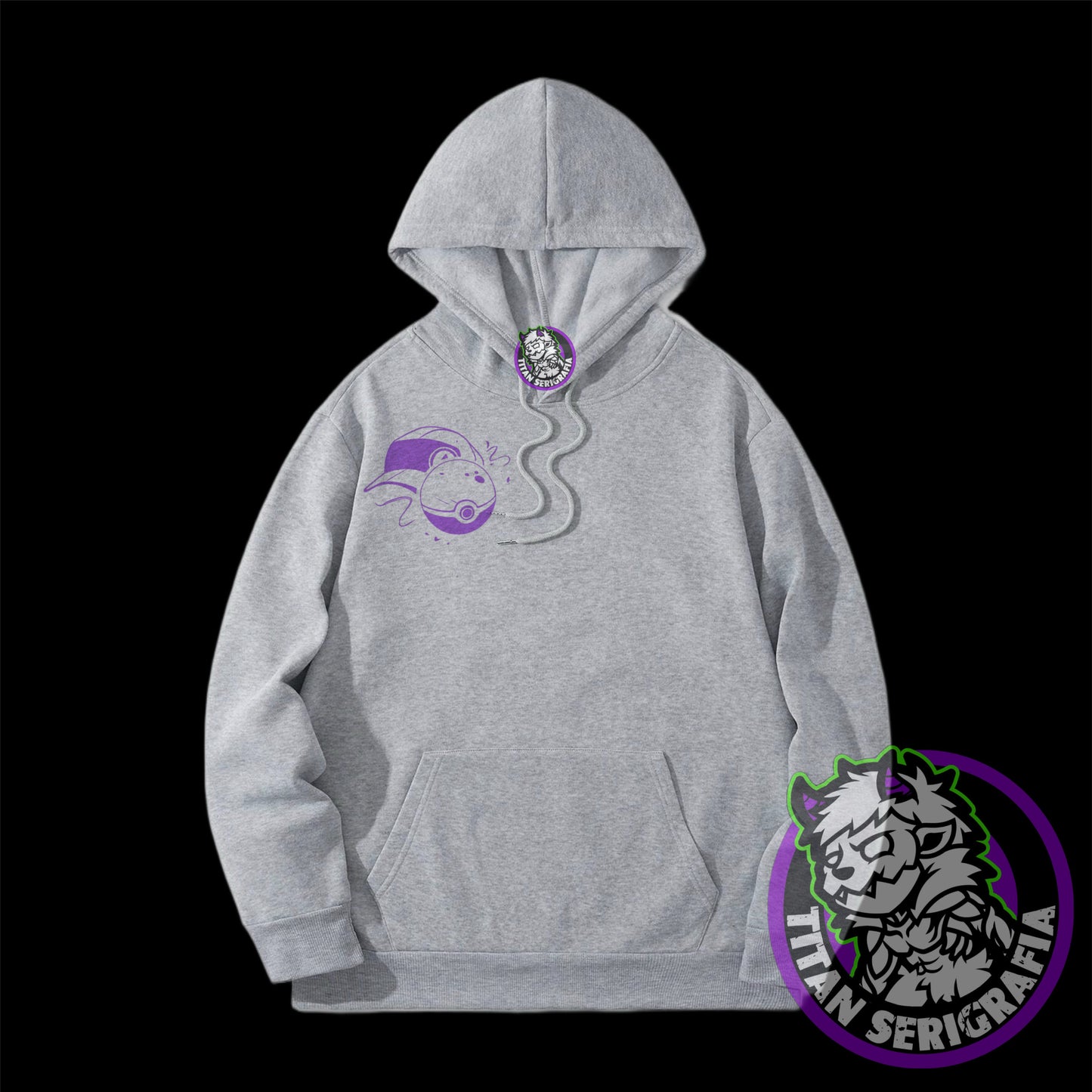 Poleron hoodie arena, gris y rosa Mewtwo-Mew/Pokemon