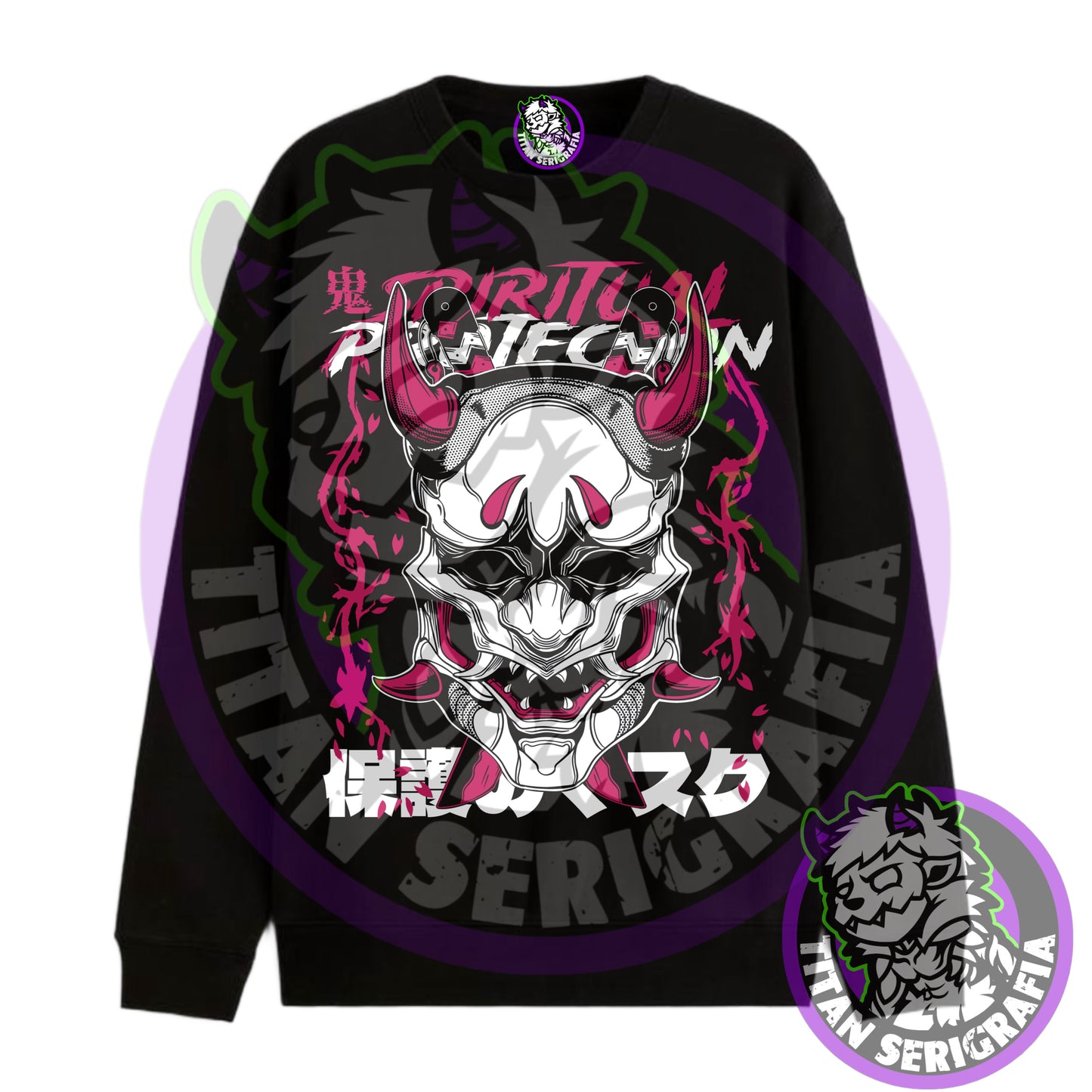 Poleron negro hoodie y polo Máscara Oni/Japo Theme