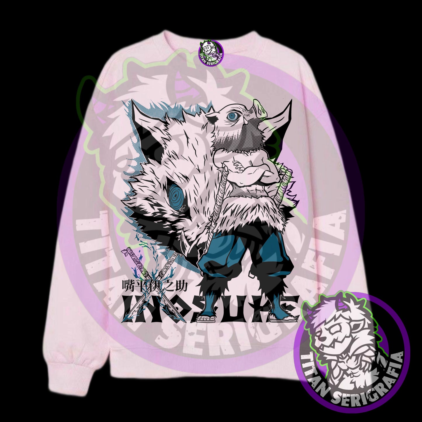 Poleron polo gris y rosa Inosuke/Demon Slayer-Kimetsu no Yaiba