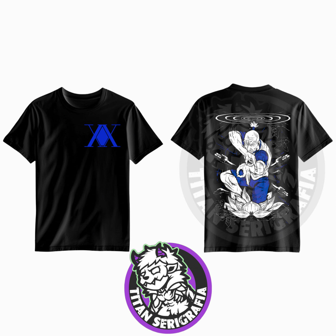 Polera negra doble estampado Netero/Hunter x Hunter