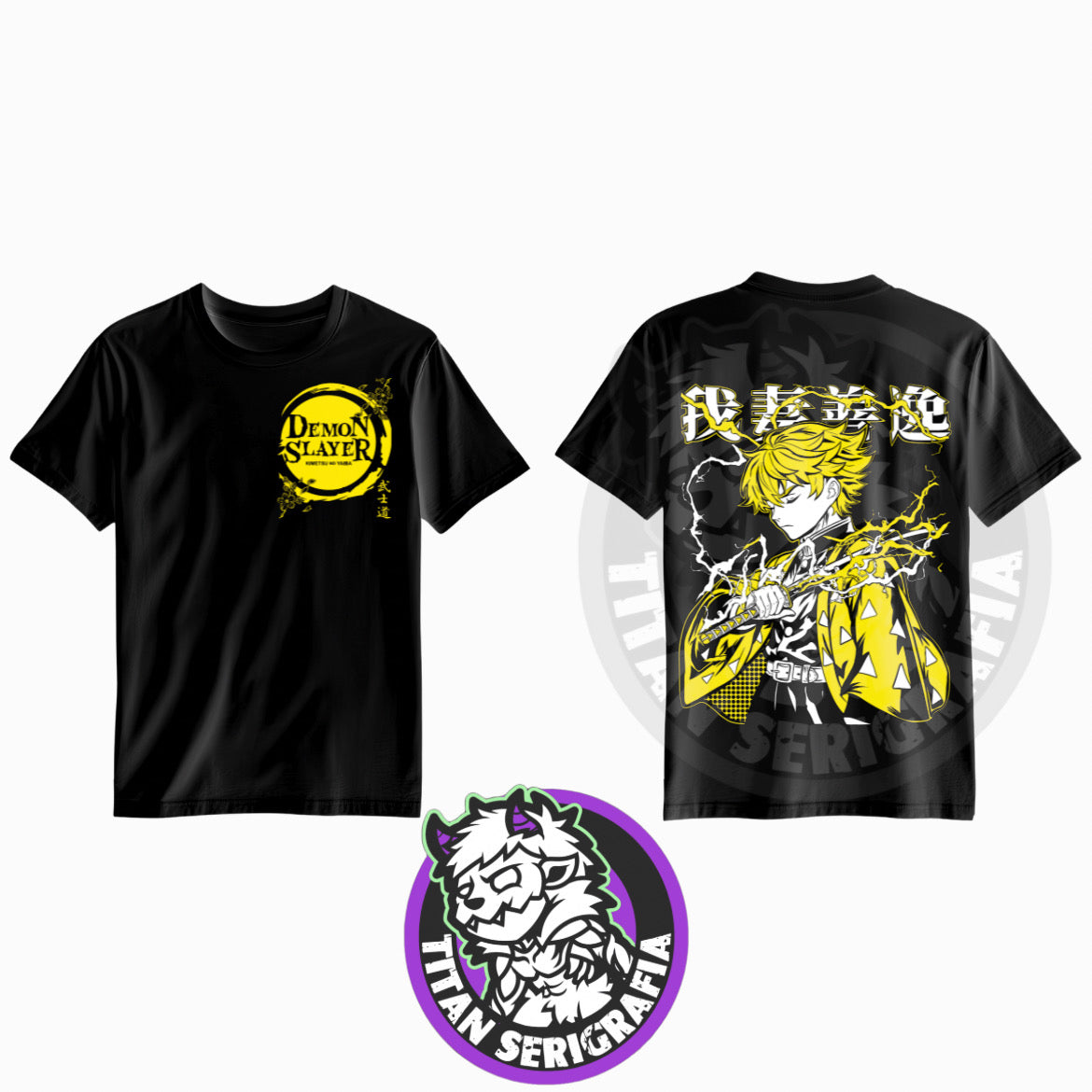Polera negra doble estampado Zenitsu Agatsuma/Demon Slayer
