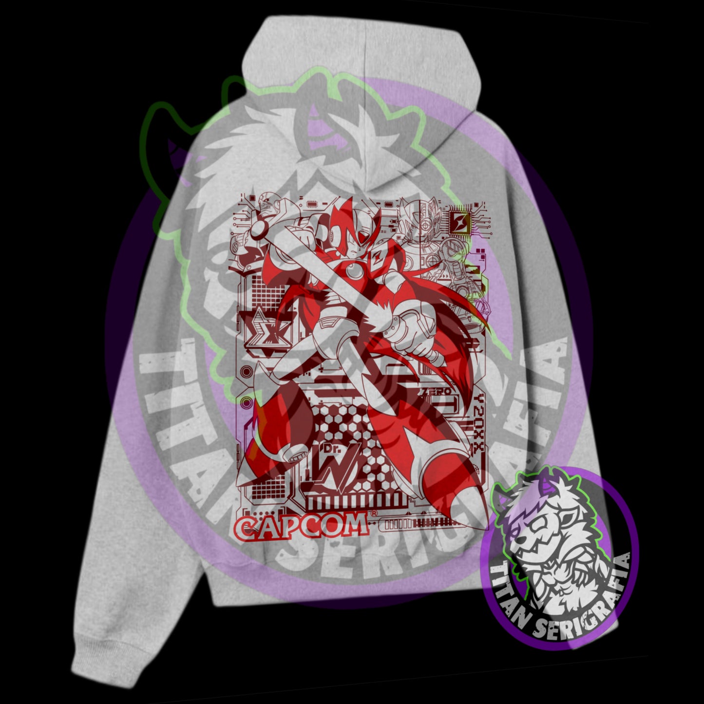 Poleron hoodie arena,rosa y gris Zero/Megaman X