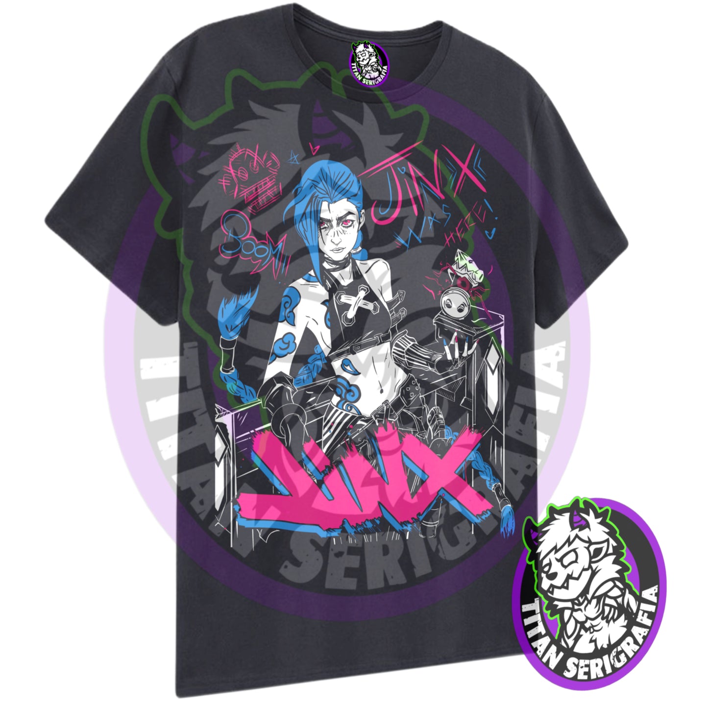 Polera negra Jinx was here-Arcane/League of legends