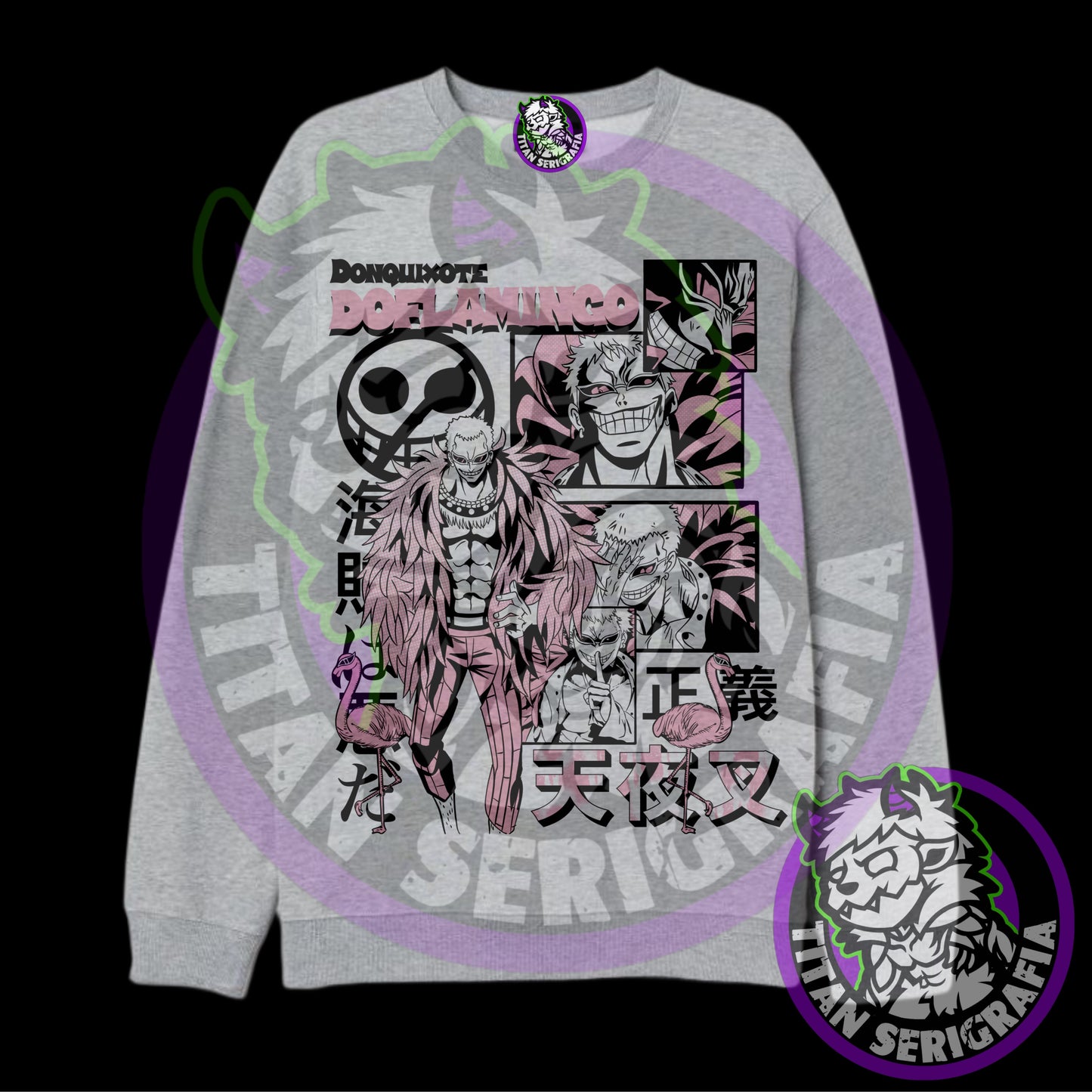 Poleron polo gris y rosa Donquixote Doflamingo/One Piece