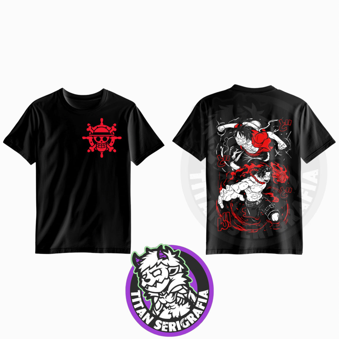 Polera doble estampado Luffy y Ace/One Piece