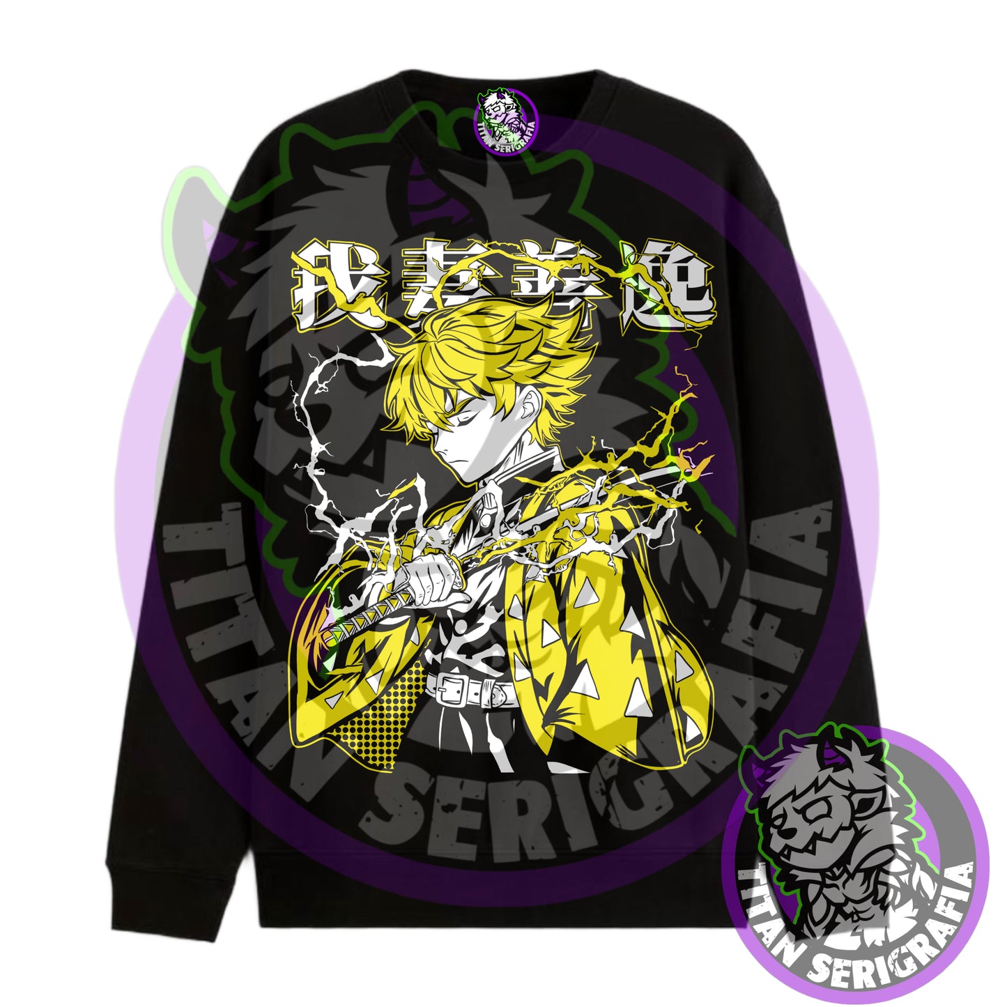 Poleron negro hoodie y polo de Zenitsu Agatsuma/Demon Slayer-Kimetsu no yaiba