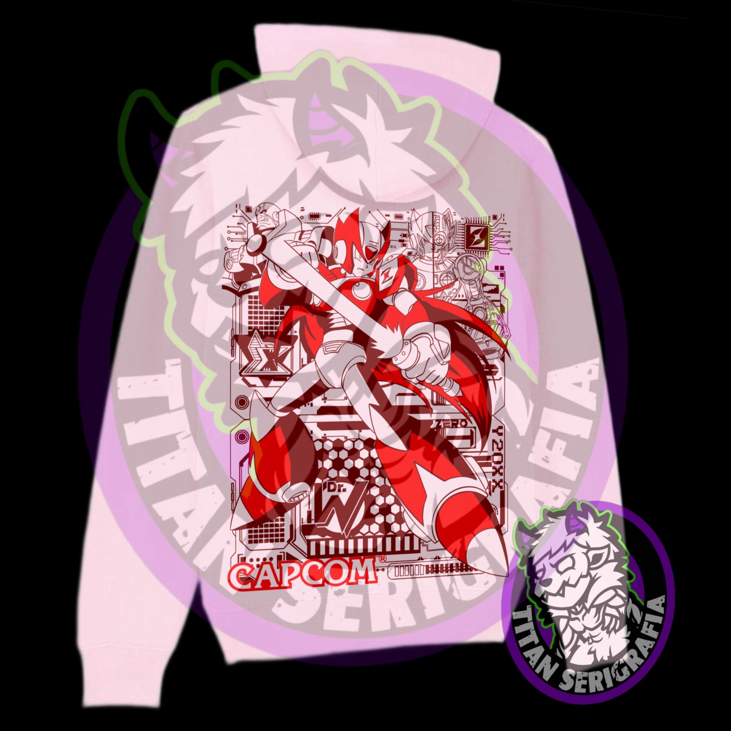 Poleron hoodie arena,rosa y gris Zero/Megaman X