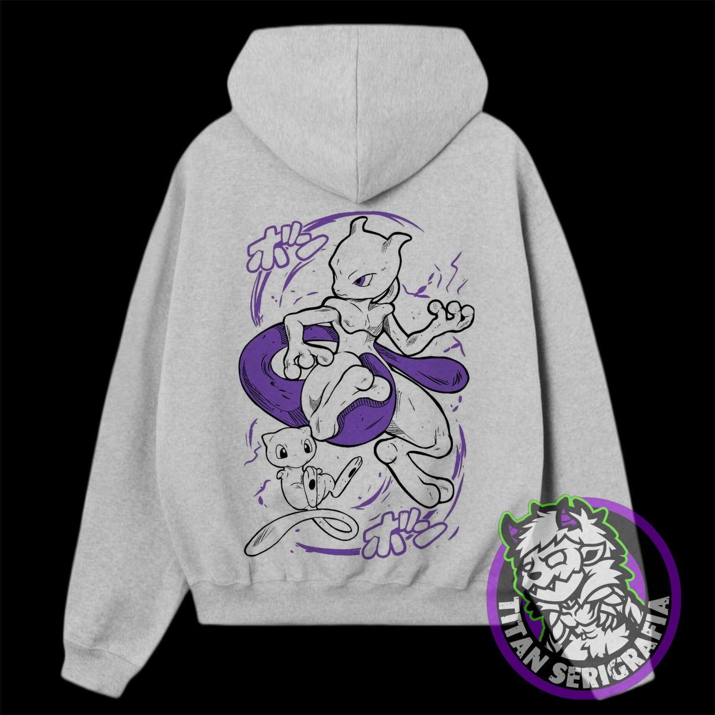 Poleron hoodie arena, gris y rosa Mewtwo-Mew/Pokemon