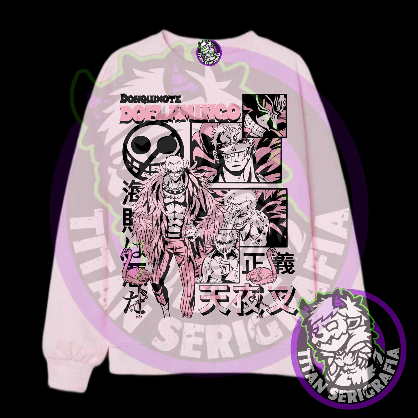Poleron polo gris y rosa Donquixote Doflamingo/One Piece