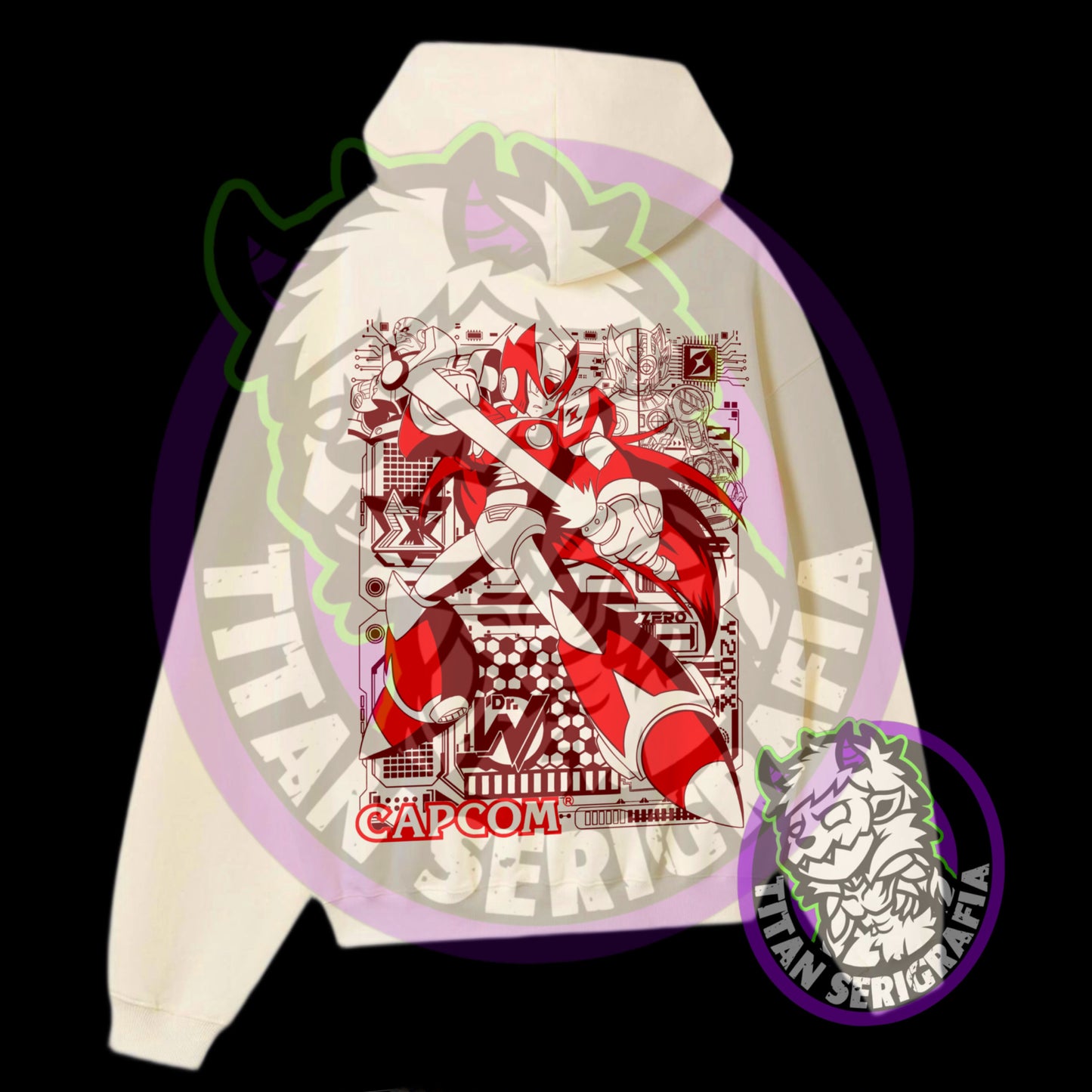 Poleron hoodie arena,rosa y gris Zero/Megaman X
