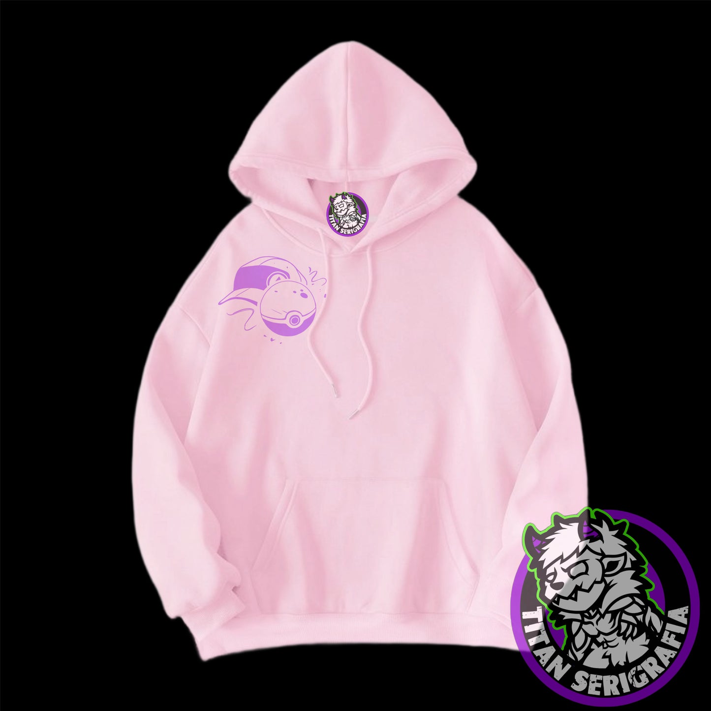 Poleron hoodie arena, gris y rosa Mewtwo-Mew/Pokemon