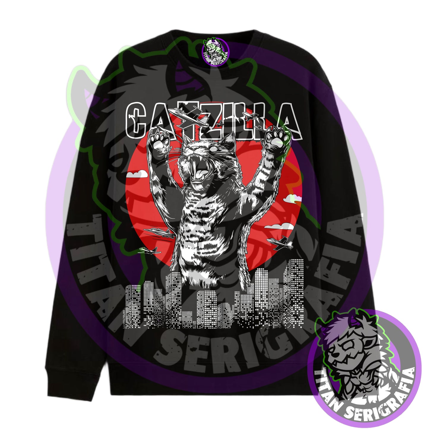 Poleron hoodie y polo negro de Catzilla/Japo Theme