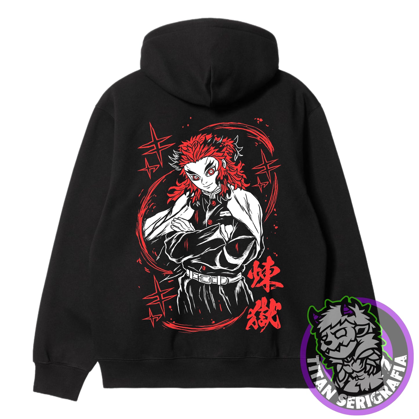 Poleron Hoodie y polo negro Kyojuro Rengoku/Demon Slayer