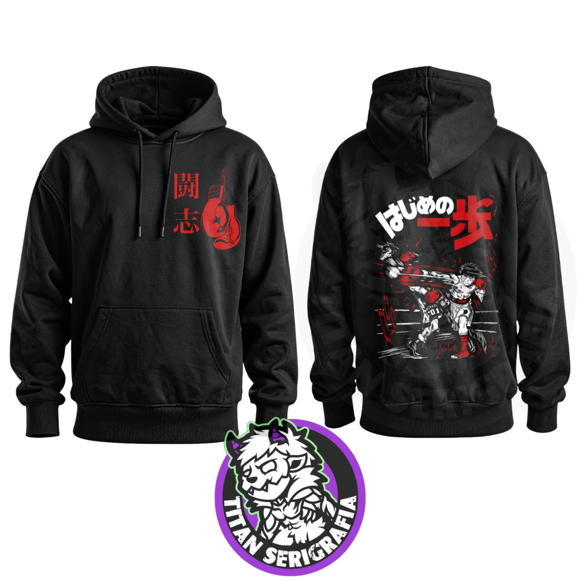 Poleron hoodie y polo negro Ippo/Hajime no Ippo