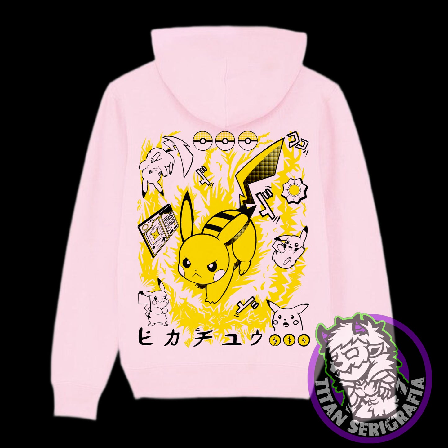 Poleron hoodie arena,rosa y gris Pikachu/Pokemon