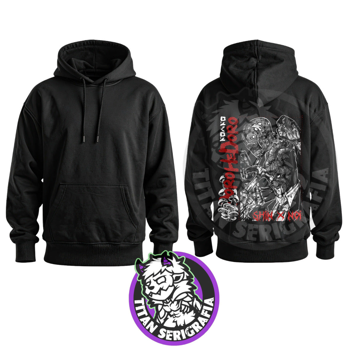 Poleron hoodie negro Shin y Noi/Dorohedoro