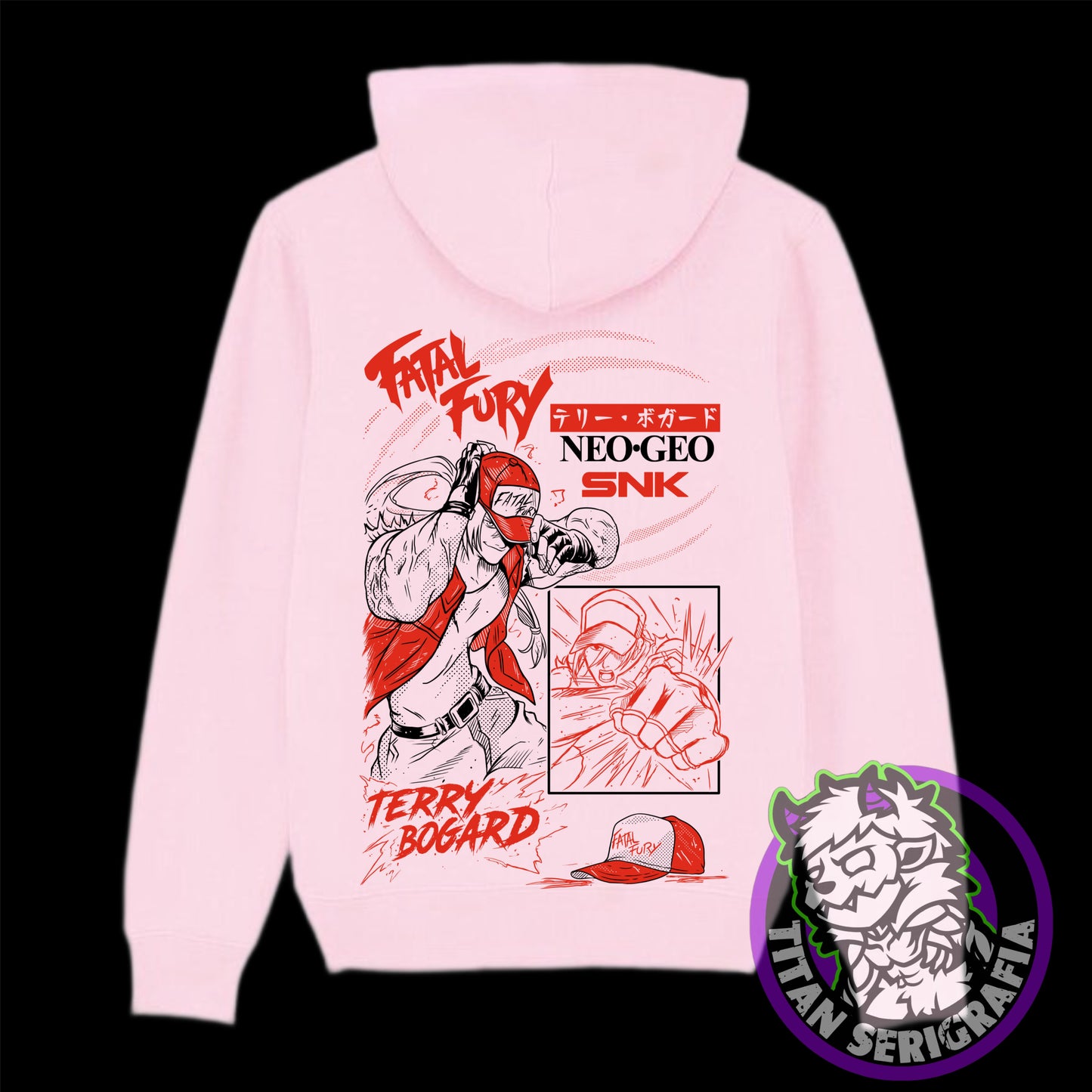 Poleron hoodie gris y rosa Terry Bogard/Fatal Fury/Games