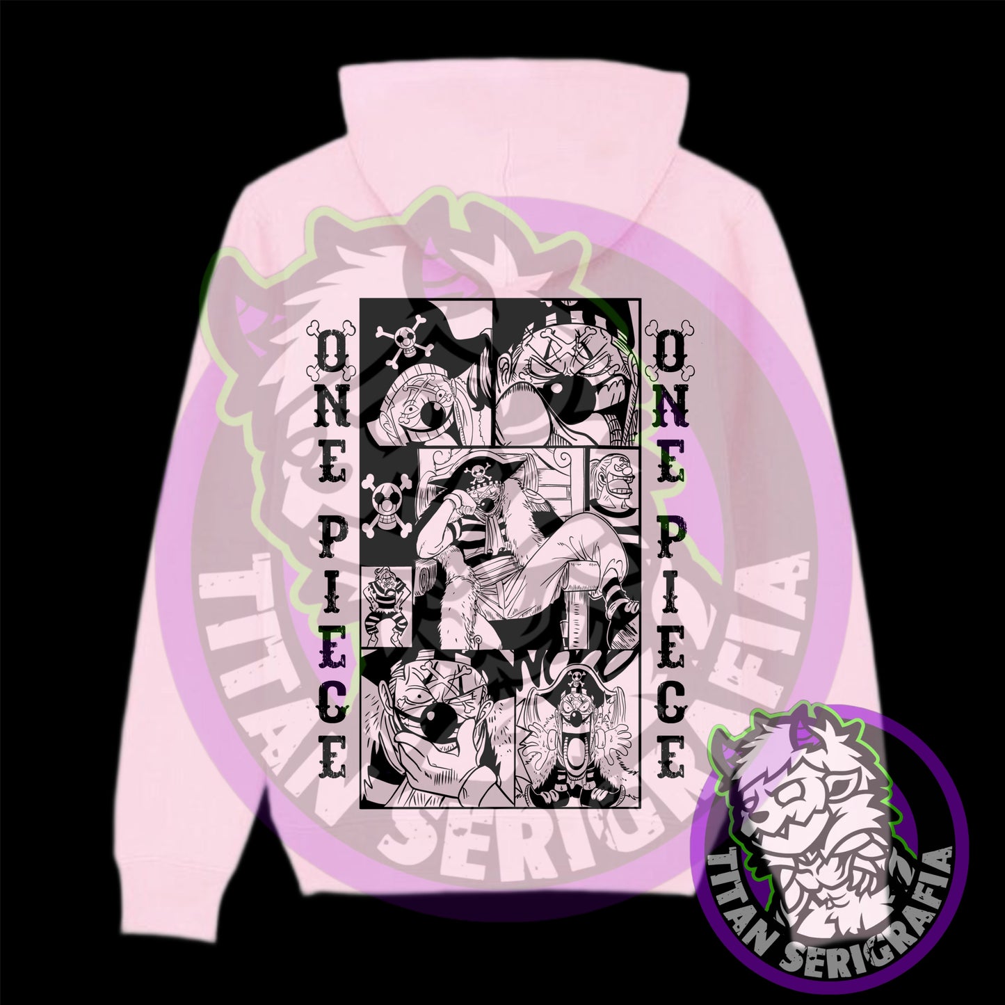 Poleron hoodie arena,gris y rosa Buggy-The Clown/One Piece