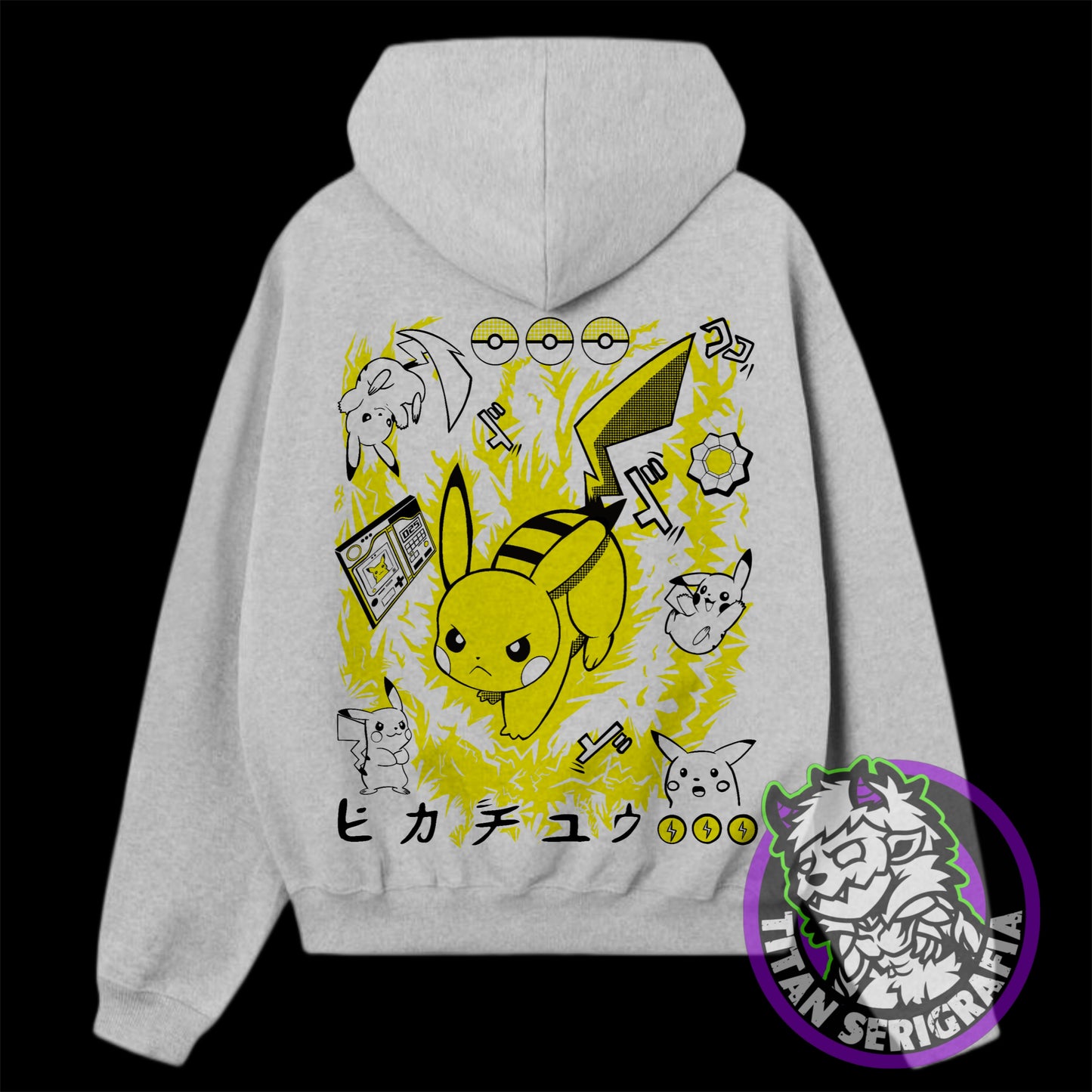 Poleron hoodie arena,rosa y gris Pikachu/Pokemon