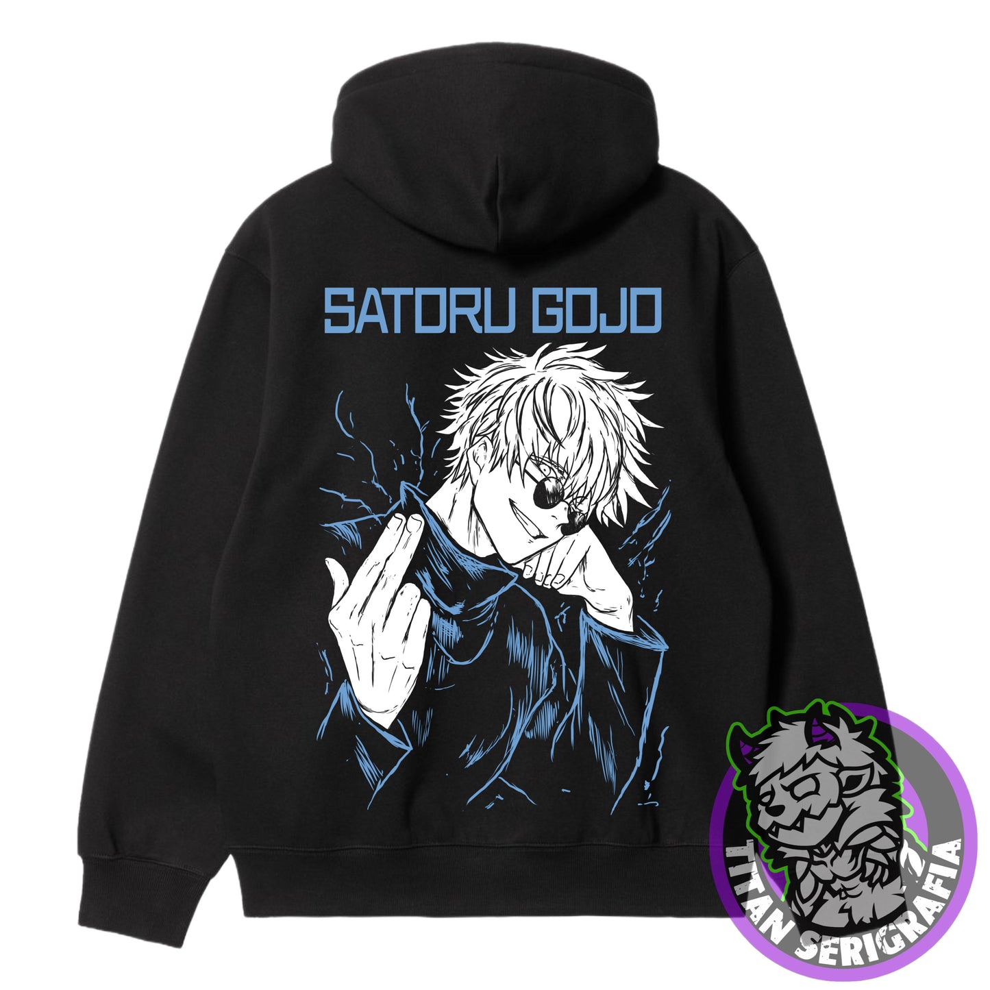 Poleron hoodie y polo negro Satoru Gojo lentes/Jujutsu Kaisen