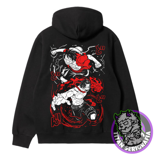 Poleron hoodie y  polo negro Luffy y Ace/One Piece