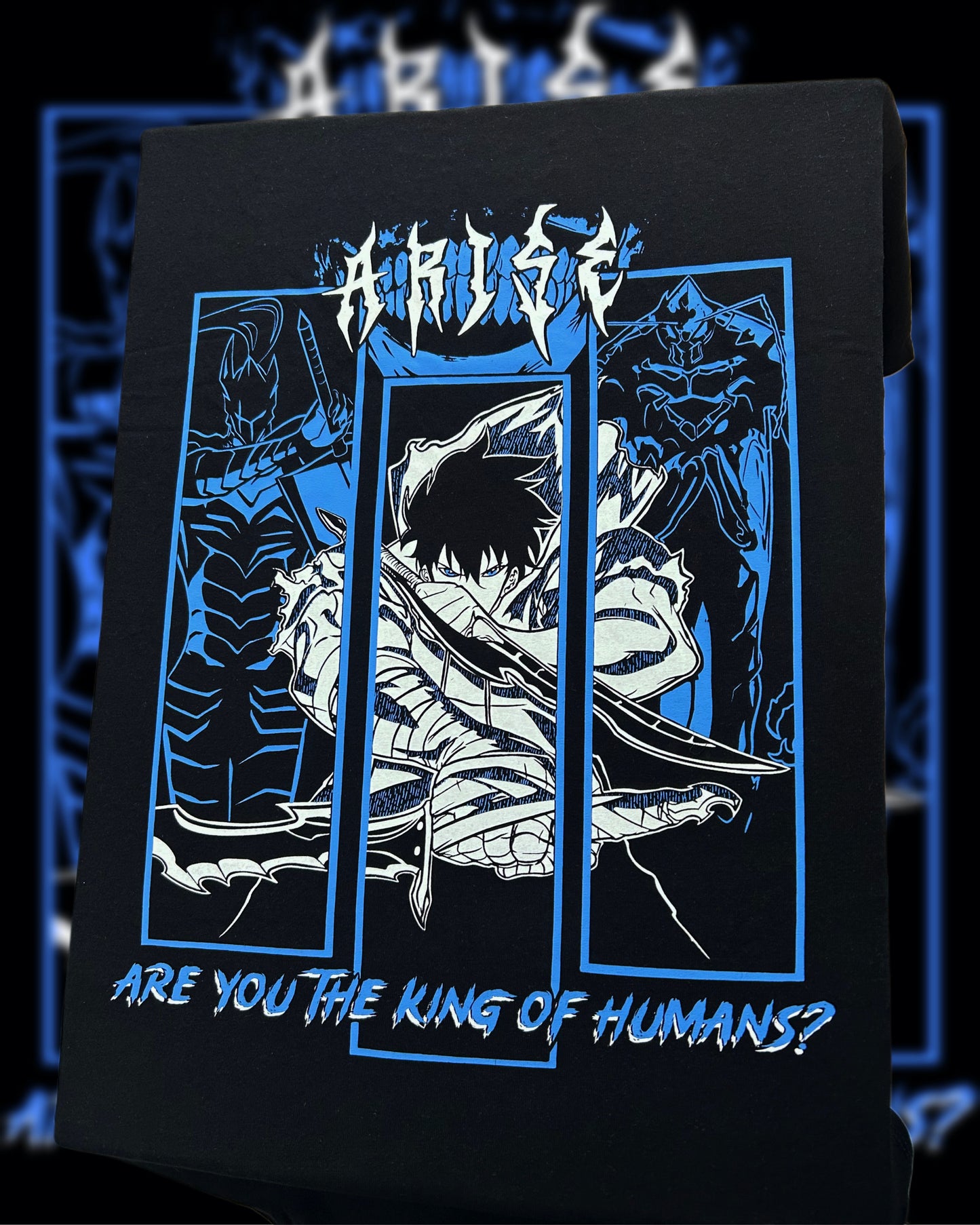 Poleron negro hoodie y polo Solo leveling