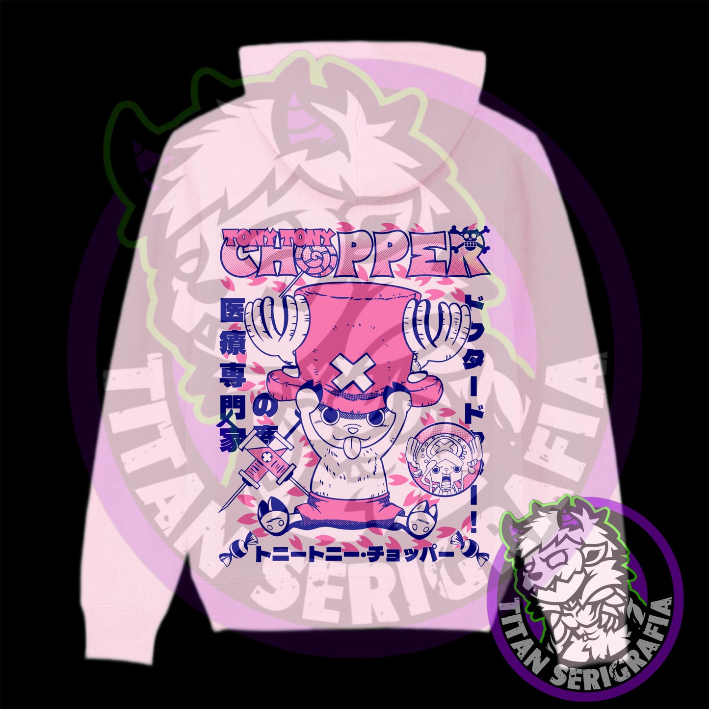 Poleron hoodie arena, rosa y gris Tony Tony Chopper/One Piece