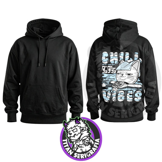Poleron hoodie y polo negro Turboabuela ChillVibes/Dandadan