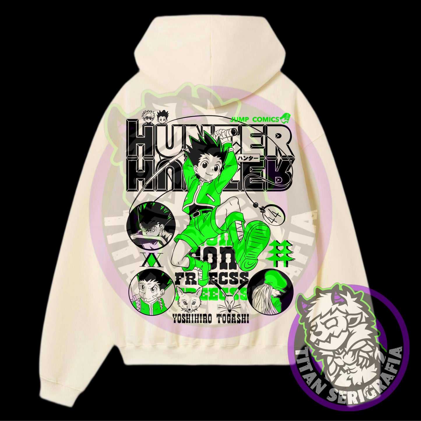 Hoodie arena, rosa y gris Gon Freecss/Hunter X Hunter