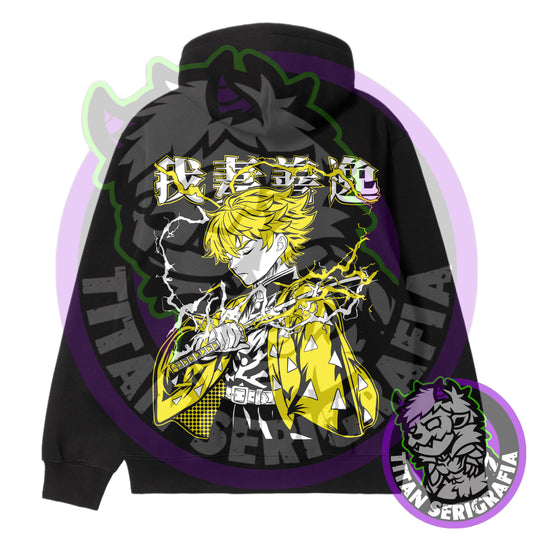 Poleron negro hoodie y polo de Zenitsu Agatsuma/Demon Slayer-Kimetsu no yaiba