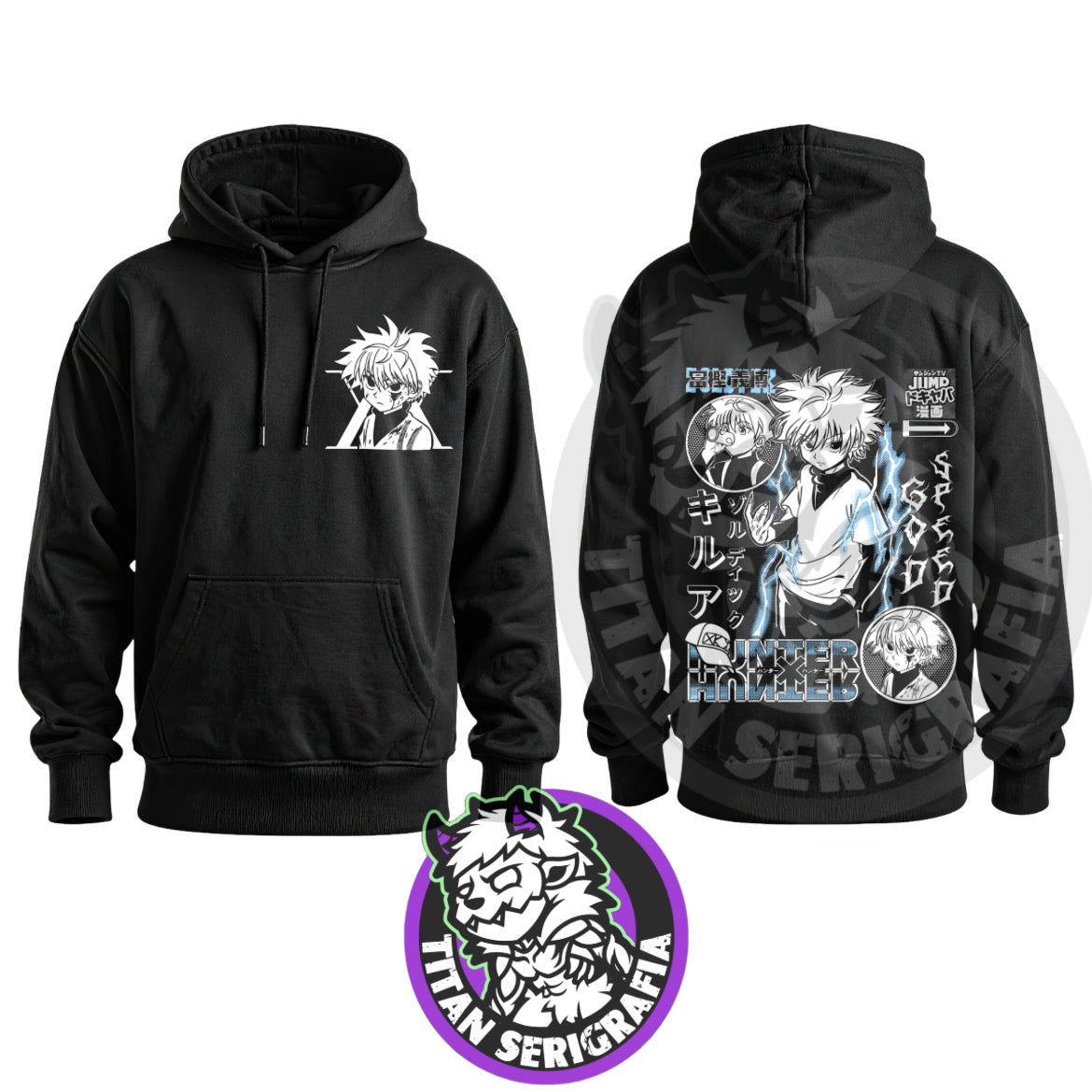 Poleron hoodie y polo negro Killua Zoldyck/Hunter x Hunter
