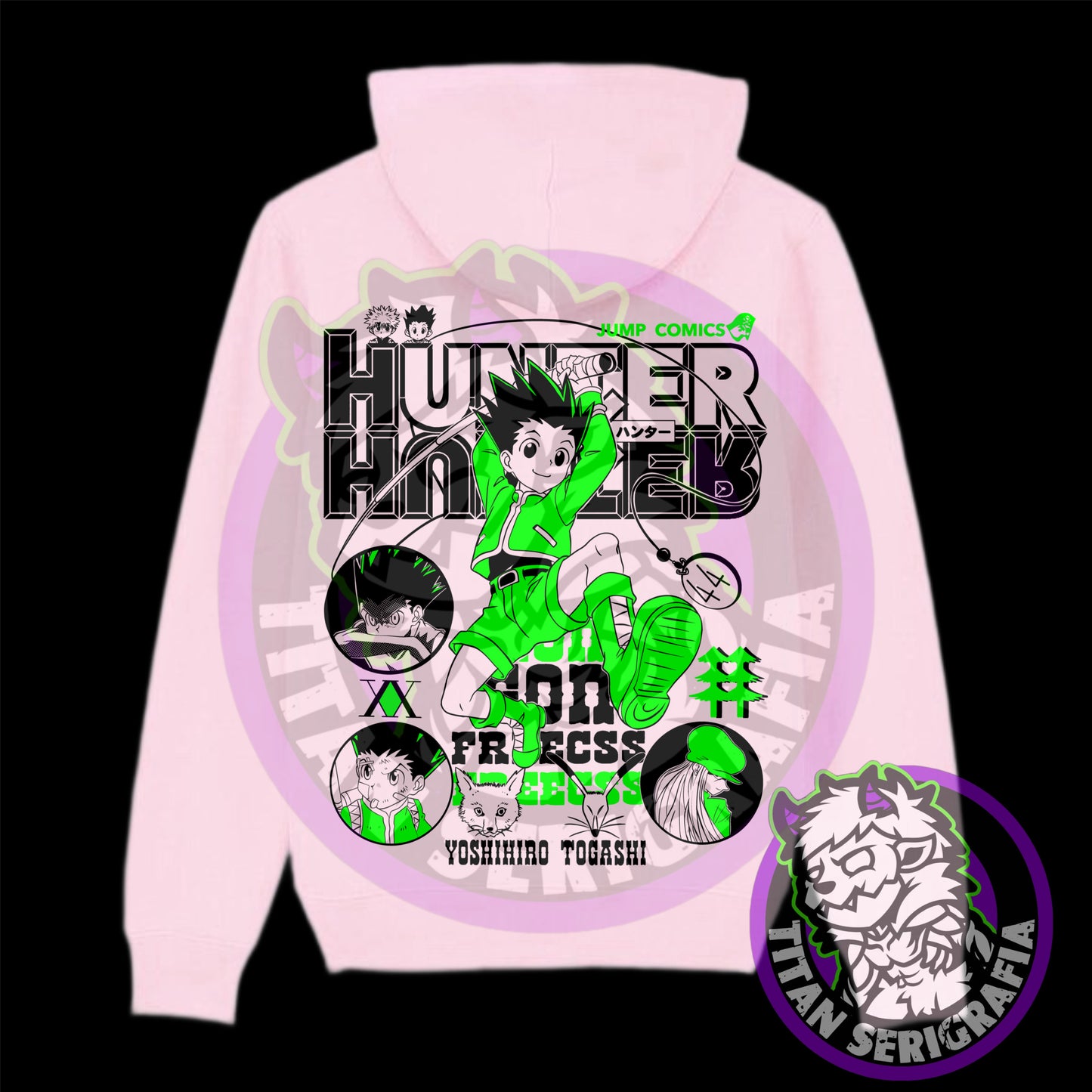 Hoodie arena, rosa y gris Gon Freecss/Hunter X Hunter