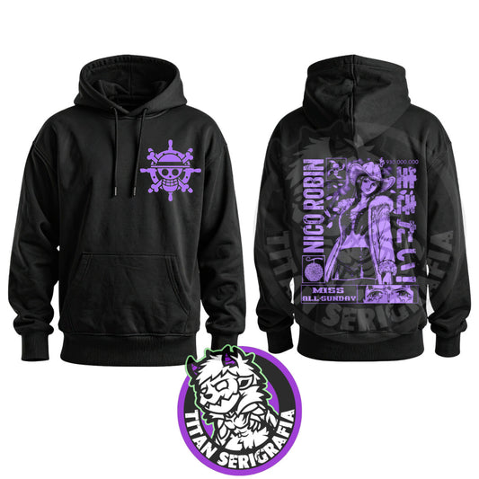 Poleron negro hoodie y polo Nico Robin/One Piece