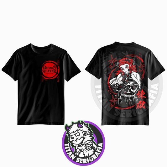 Polera negra doble estampado Kyojuro Rengoku/Demon Slayer