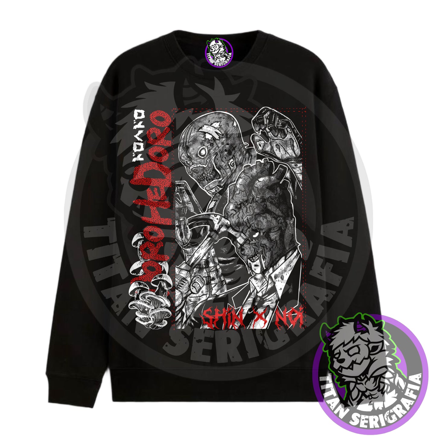 Poleron hoodie negro Shin y Noi/Dorohedoro