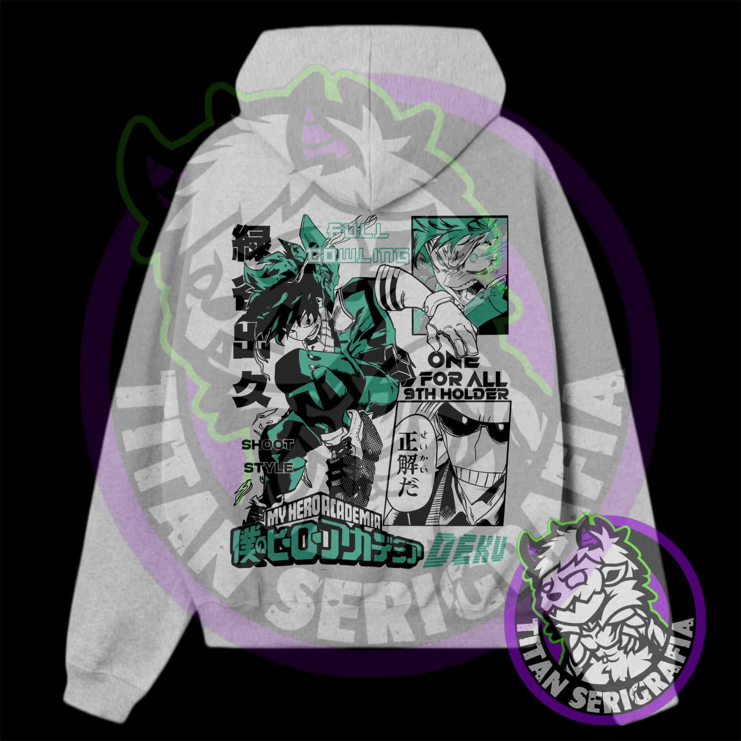 Poleron hoodie gris, arena y rosa Deku (Izuku Midoriya)/Boku no Hero