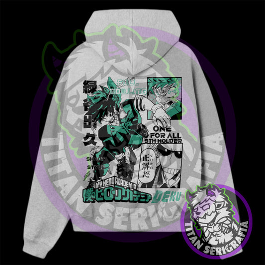 Poleron hoodie gris, arena y rosa Deku (Izuku Midoriya)/Boku no Hero