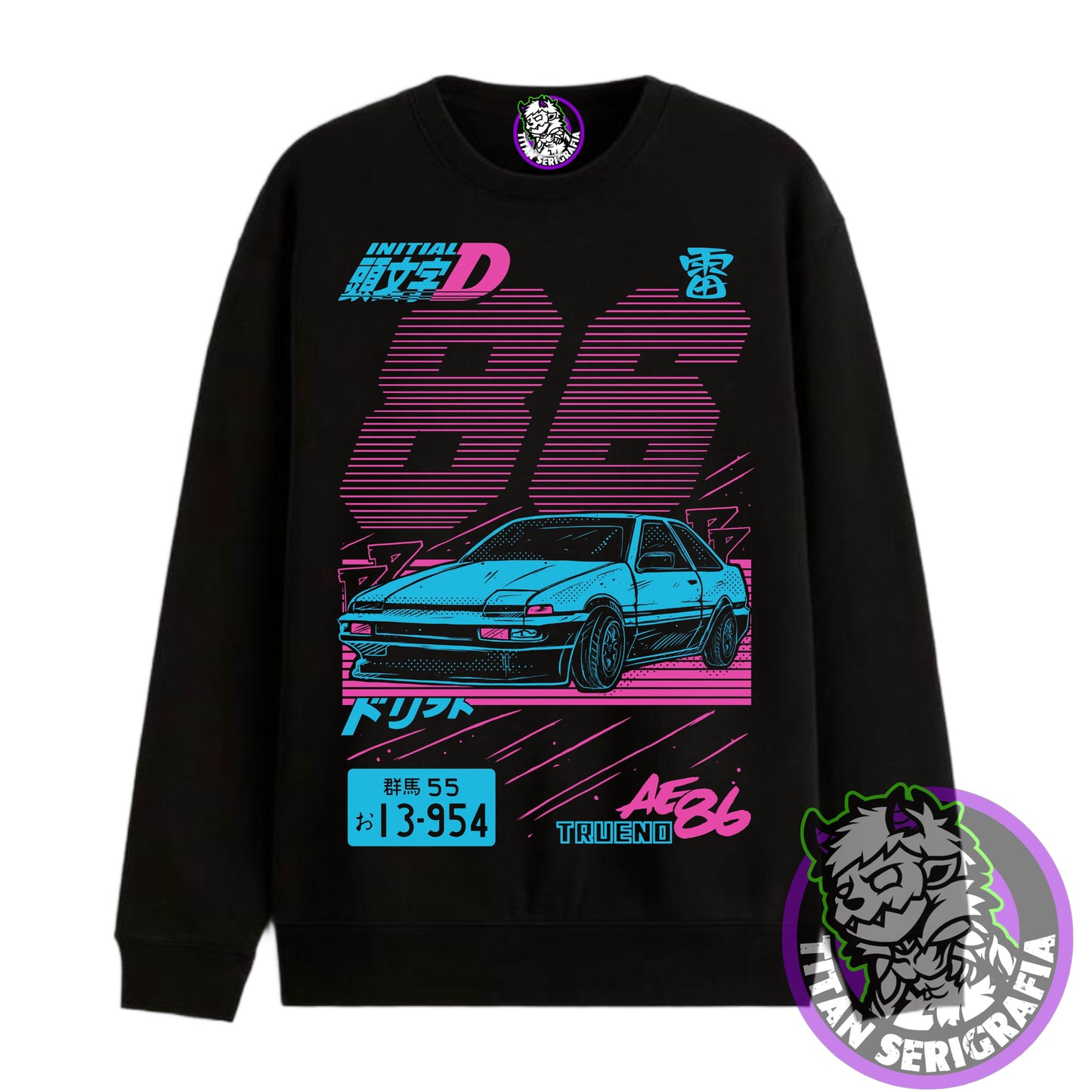 Poleron polo y hoodie negro Trueno/Initial D