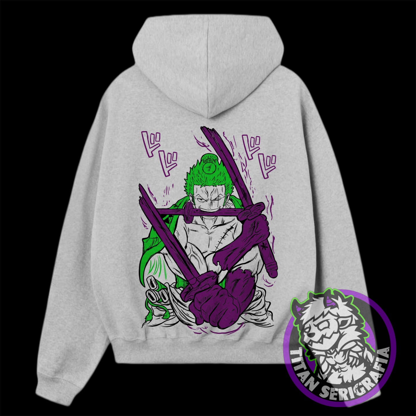 Poleron hoodie rosa y gris Roronoa Zoro/One Piece