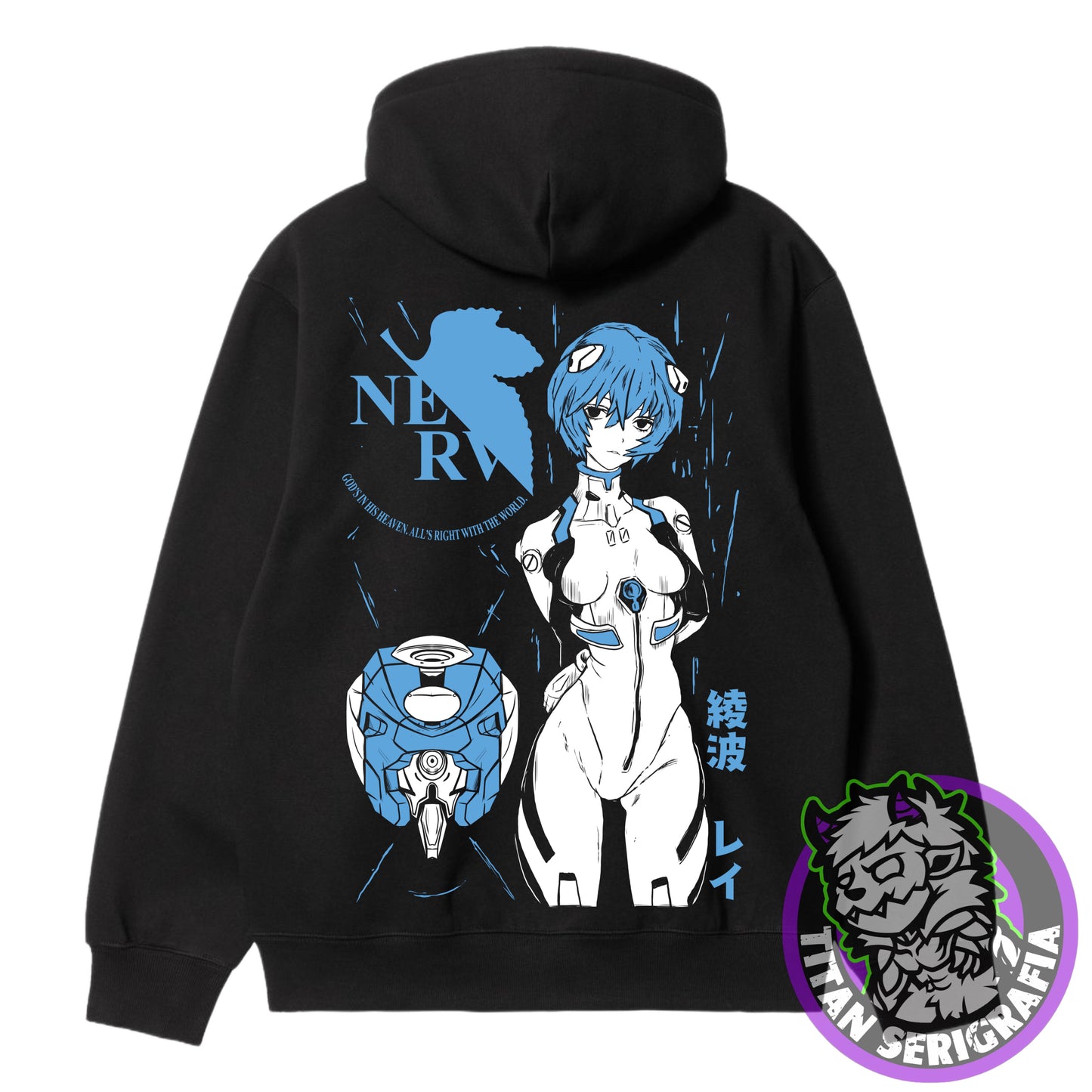 Poleron polo y hoodie negro Rei Ayanami/Evangelion