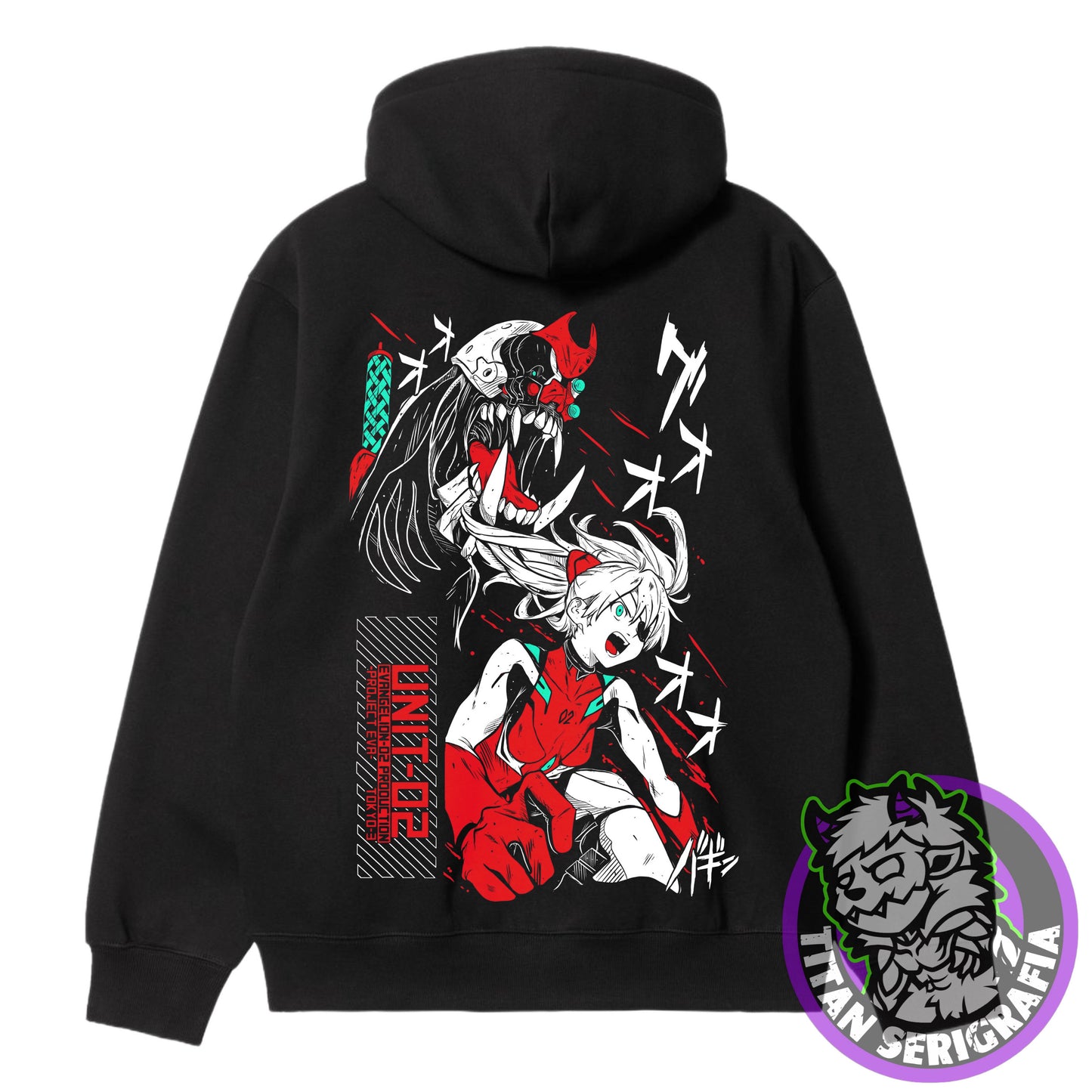 Poleron Hoodie y polo negro Asuka Langley/Evangelion