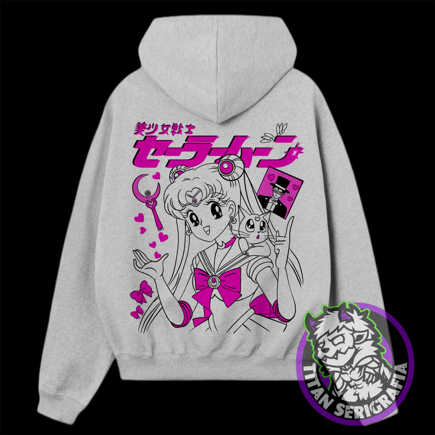 Poleron hoodie rosa, gris y arena Serena Usagi/Sailor moon