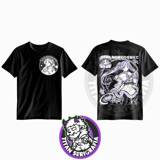 Polera negra doble estampado Frieren/ Soso no Frieren