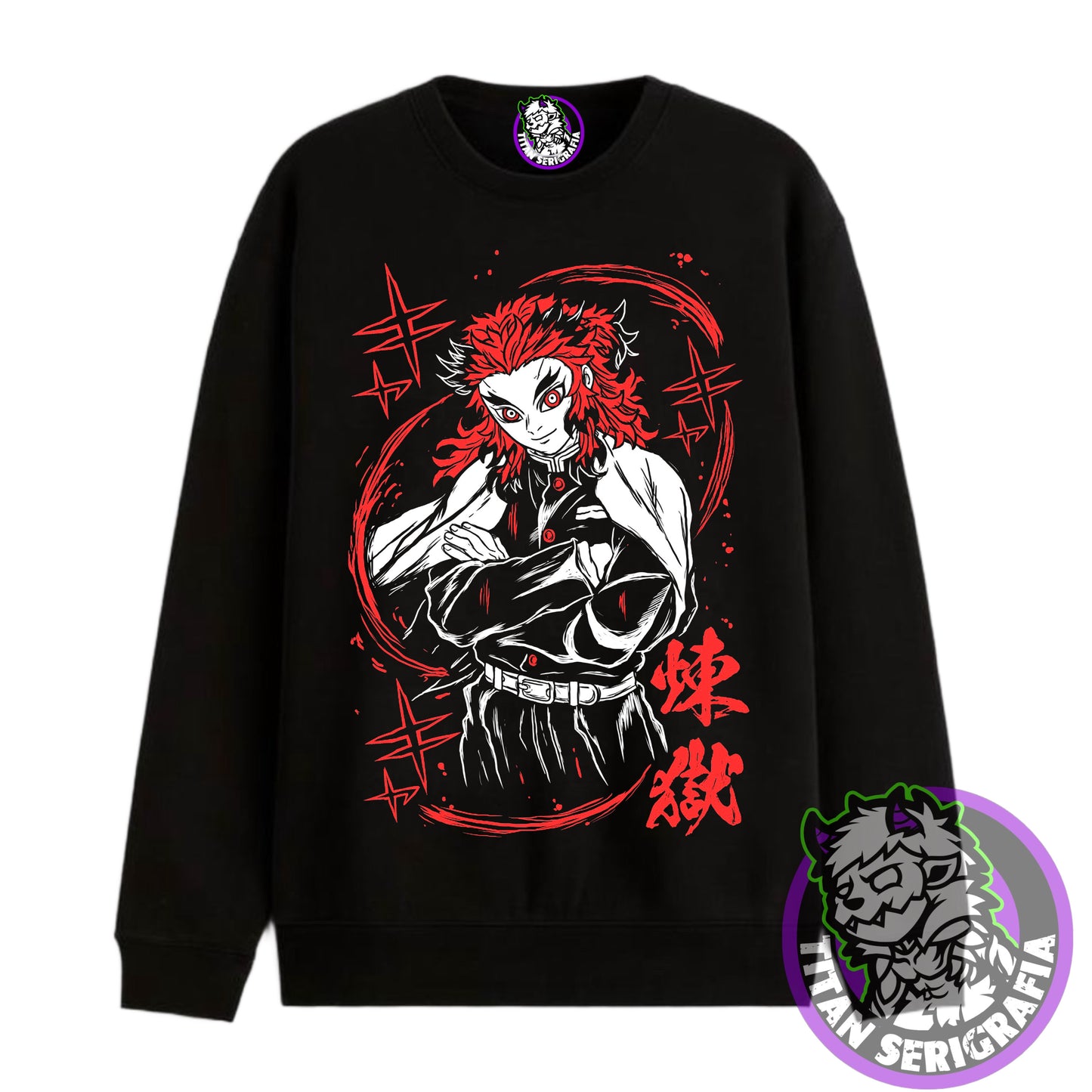 Poleron Hoodie y polo negro Kyojuro Rengoku/Demon Slayer