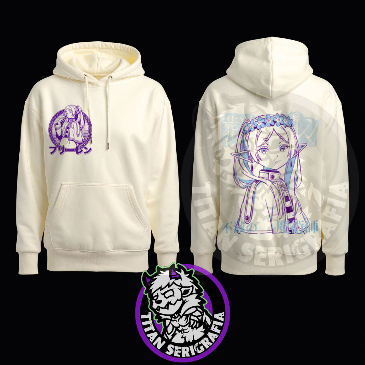 Poleron hoodie arena, rosa y gris Frieren/Soso no Frieren
