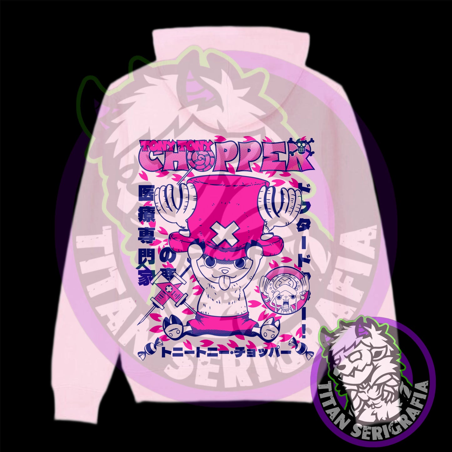 Poleron hoodie arena, rosa y gris Tony Tony Chopper/One Piece
