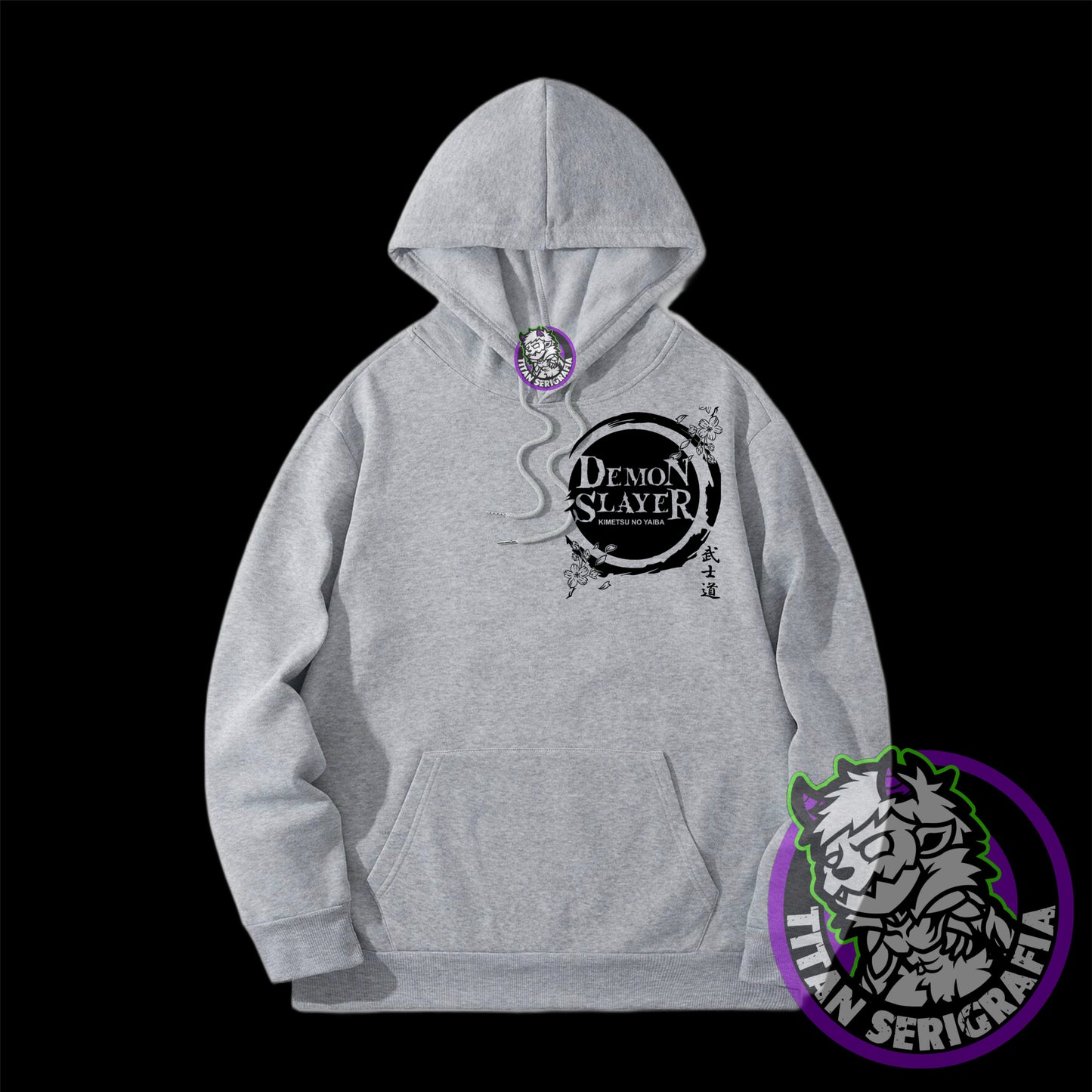 Poleron hoodie arena, rosa y gris Inosuke/Demon Slayer-Kimetsu no Yaiba